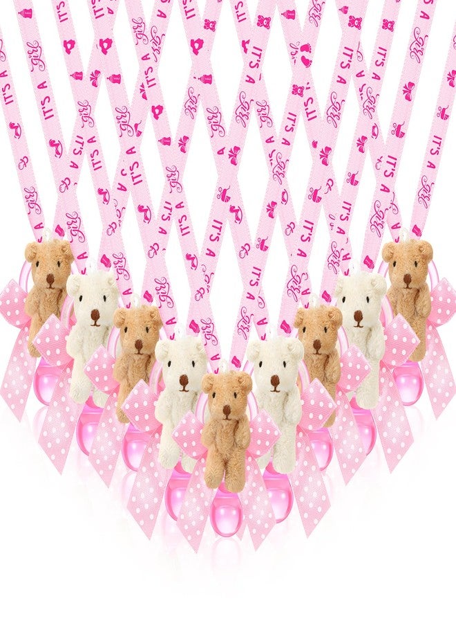 Remuuly 24 Pcs Baby Shower Party Favors Pacifier Necklaces with Plush Bears – Cute Bear Necklace for Guests, Baby Shower Decorations & Game Prizes for Boy or Girl(Pink) - Image 1